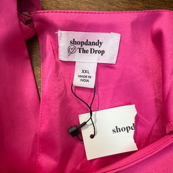 ShopDandy‎ The Drop Dress Womens XXL Pink Satin Long Bishop Sleeve Belted Sleeve - Picture 12 of 15
